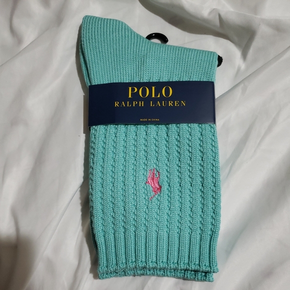 NWT Ralph Lauren Polo Pony Ladies Boot Crew Socks Knitted Aqua Blue - Picture 1 of 5